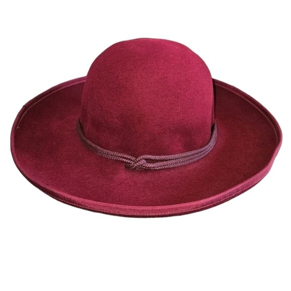 Hat Attack Women's 100% Wool Wide Brim Burgundy Hat - Picture 1 of 7